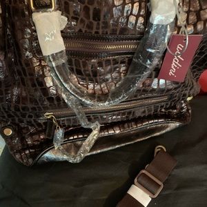 Metalic chocolate faux suede large tote